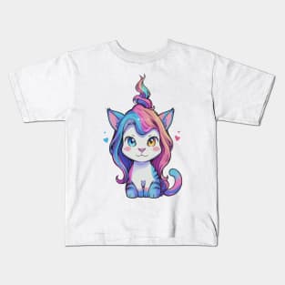 Whimsical Cat and Colorful Unicorn Kids T-Shirt